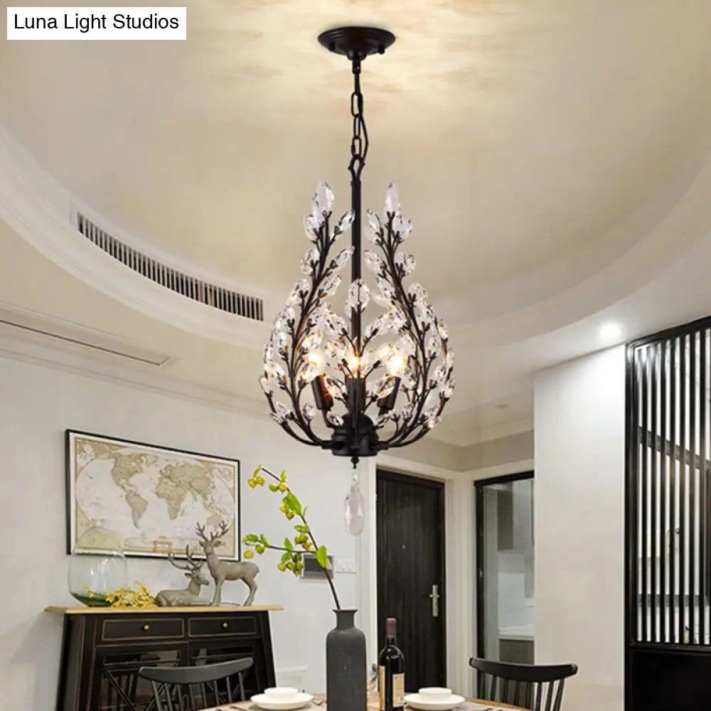 Black Laurel Chandelier: Modern 4-Bulb Clear Crystal Lighting Fixture For Dining Room