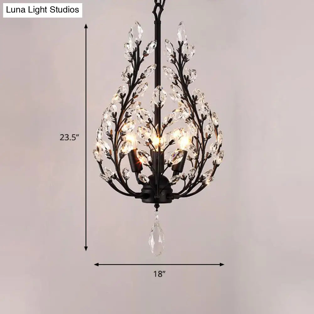 Black Laurel Chandelier: Modern 4-Bulb Clear Crystal Lighting Fixture For Dining Room