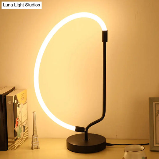 Modern Black Led Bedside Desk Lamp With Adjustable Gooseneck Shade