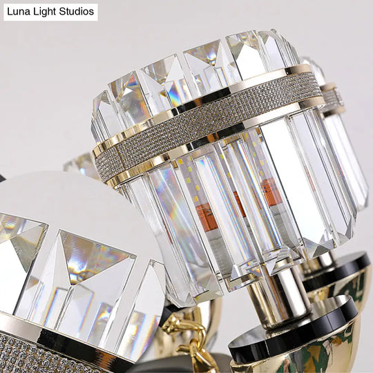 Black Led Beveled Crystal Cylinder Chandelier - Traditional Pendant Lighting For Bedroom