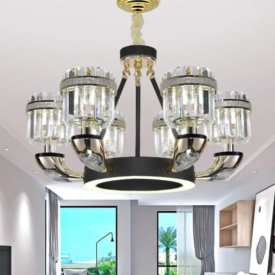 Black Led Beveled Crystal Cylinder Chandelier - Traditional Pendant Lighting For Bedroom 6 /