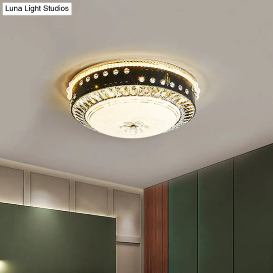 Black Led Ceiling Flush Mount Lamp With Hand-Cut Crystal And Contemporary Style