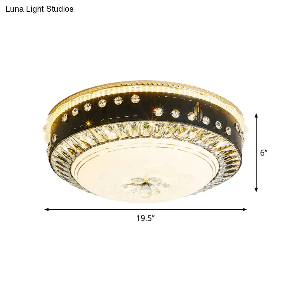 Black Led Ceiling Flush Mount Lamp With Hand-Cut Crystal And Contemporary Style