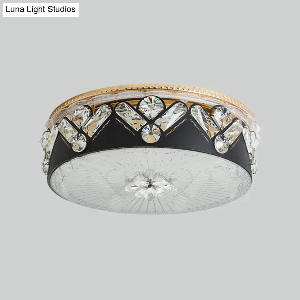 Black Led Ceiling Flush Mount Lamp With Hand-Cut Crystal And Contemporary Style