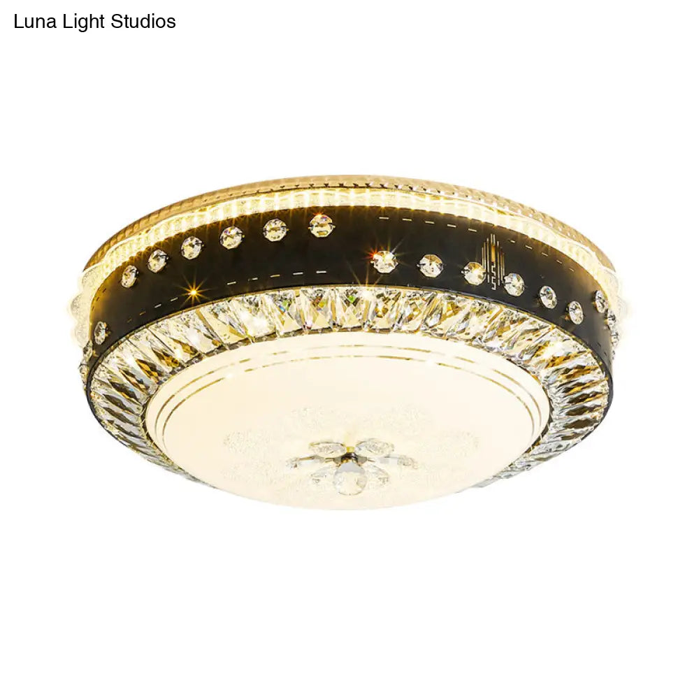 Black Led Ceiling Flush Mount Lamp With Hand-Cut Crystal And Contemporary Style