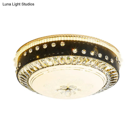 Black Led Ceiling Flush Mount Lamp With Hand-Cut Crystal And Contemporary Style