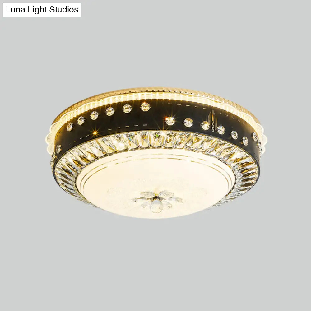 Black Led Ceiling Flush Mount Lamp With Hand-Cut Crystal And Contemporary Style