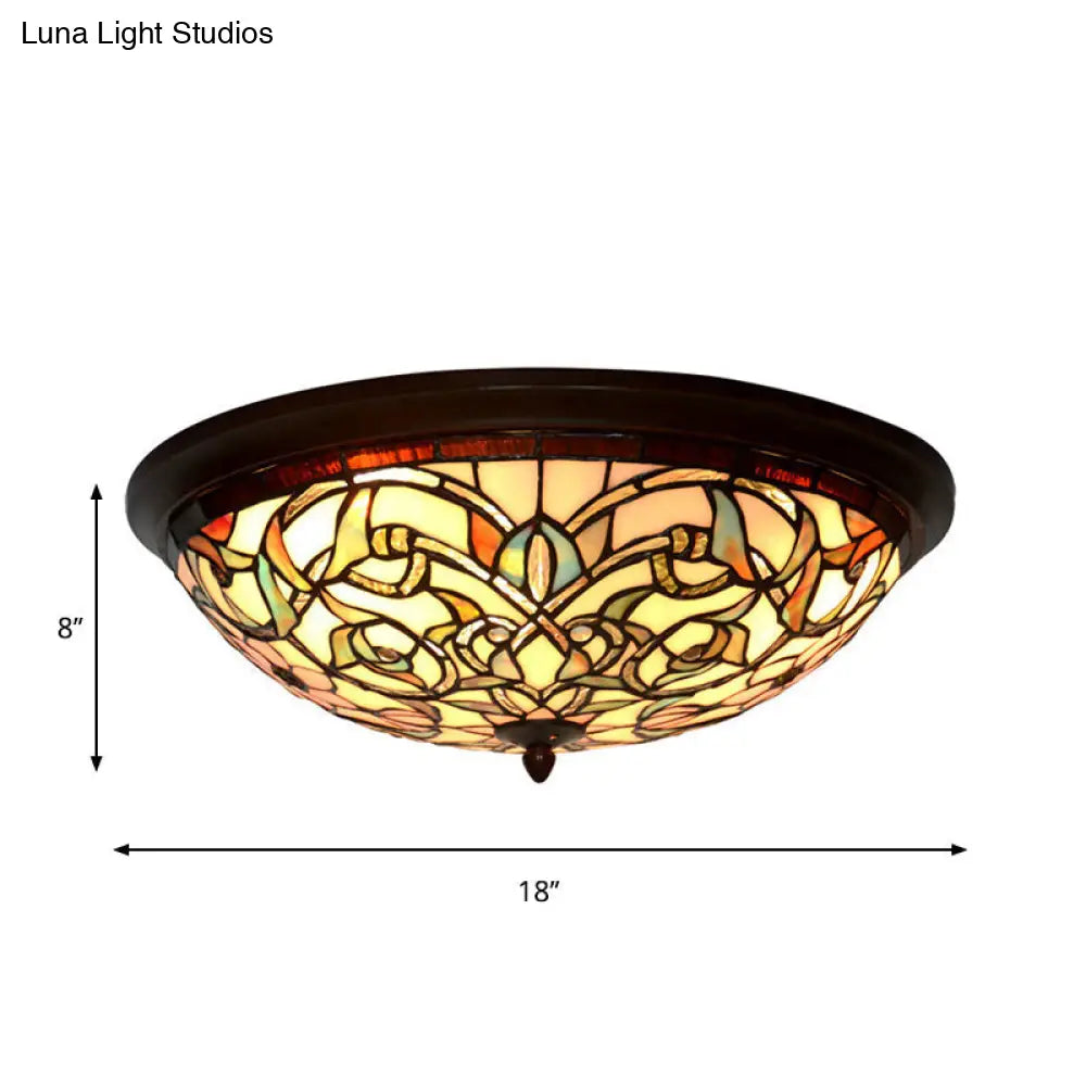 Black-Led Ceiling Flush Mount - Tiffany Cut Glass Swirl Flower Lighting