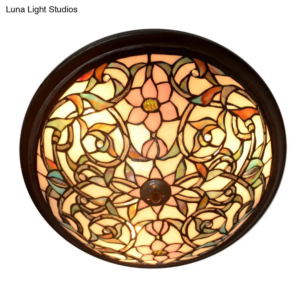 Black - Led Ceiling Flush Mount - Tiffany Cut Glass Swirl Flower Lighting