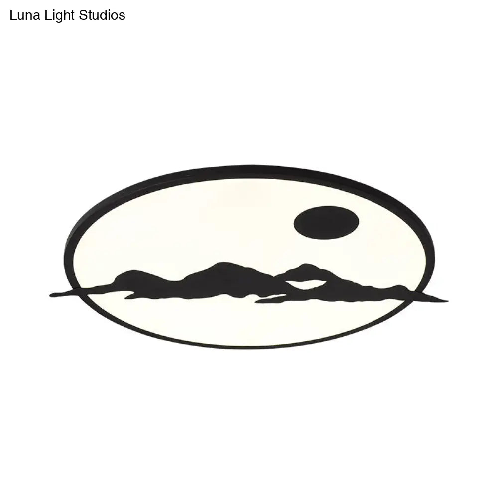 Black Led Ceiling Lamp: Creative Sun Mountain Acrylic Flush Light For Living Room & Office