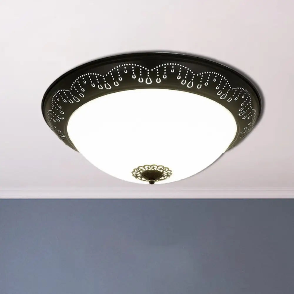 Black Led Crystal Dome Flush Mount Ceiling Light With Countryside Charm