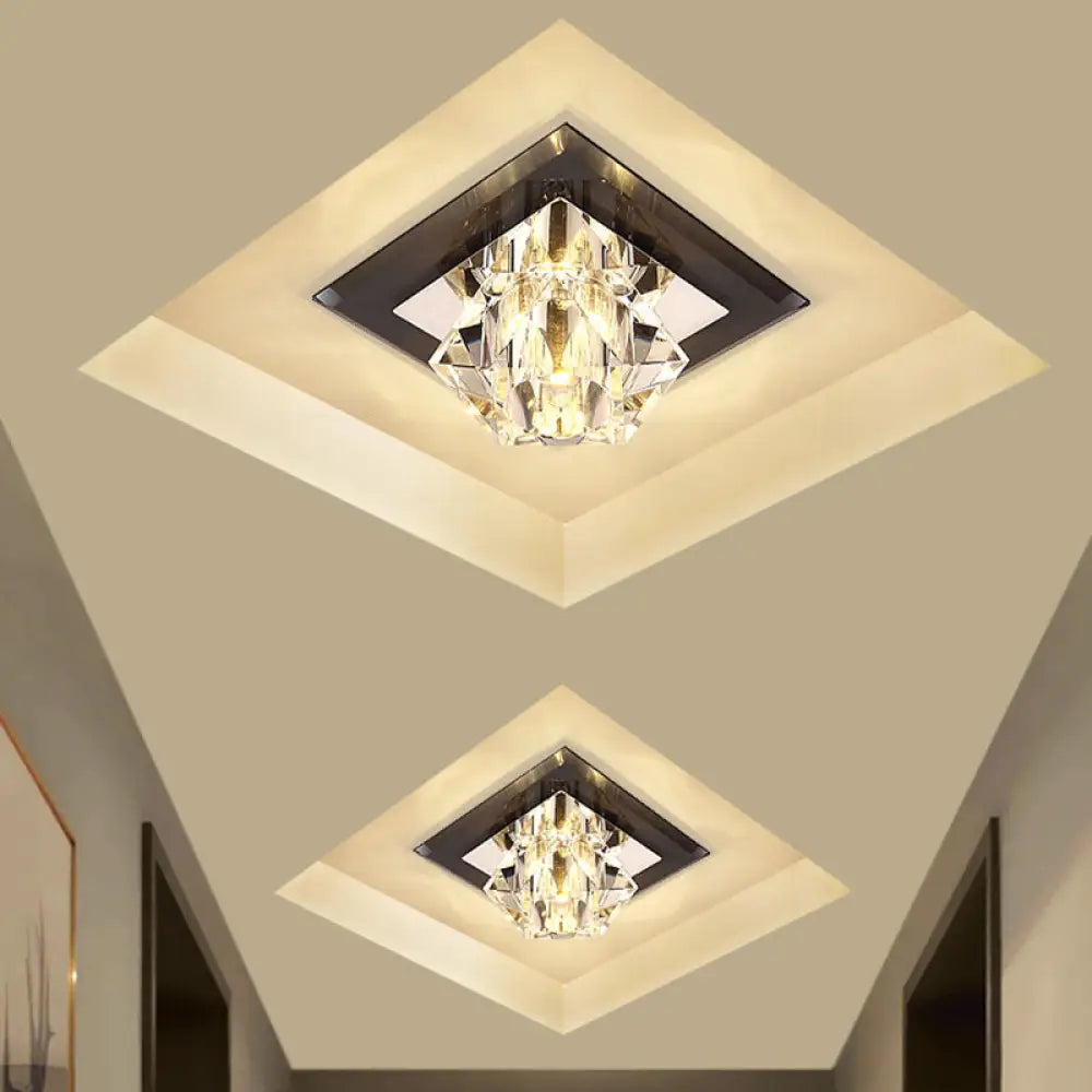 Black Led Flush Mount Ceiling Lamp With Clear Crystal And Square Panel