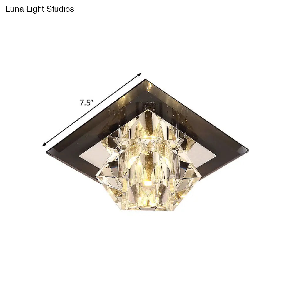 Black Led Flush Mount Ceiling Lamp With Clear Crystal And Square Panel