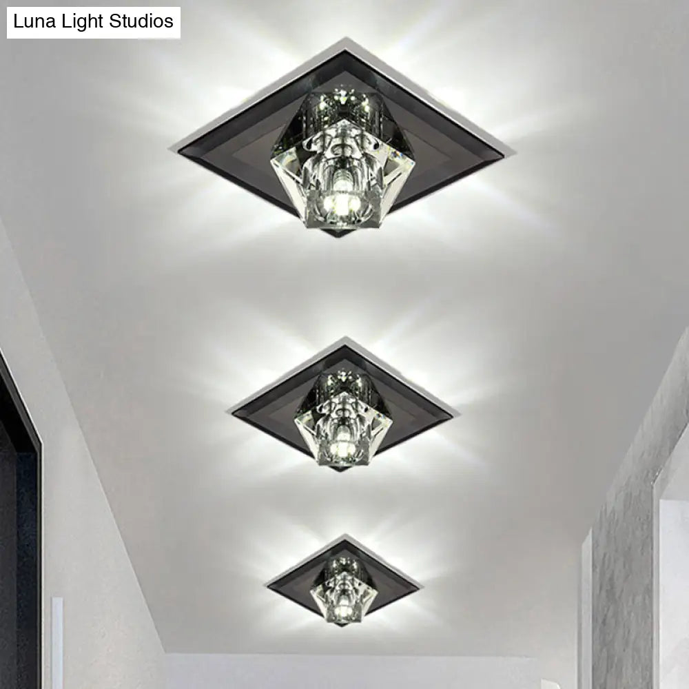 Black Led Flush Mount Ceiling Lamp With Clear Crystal And Square Panel