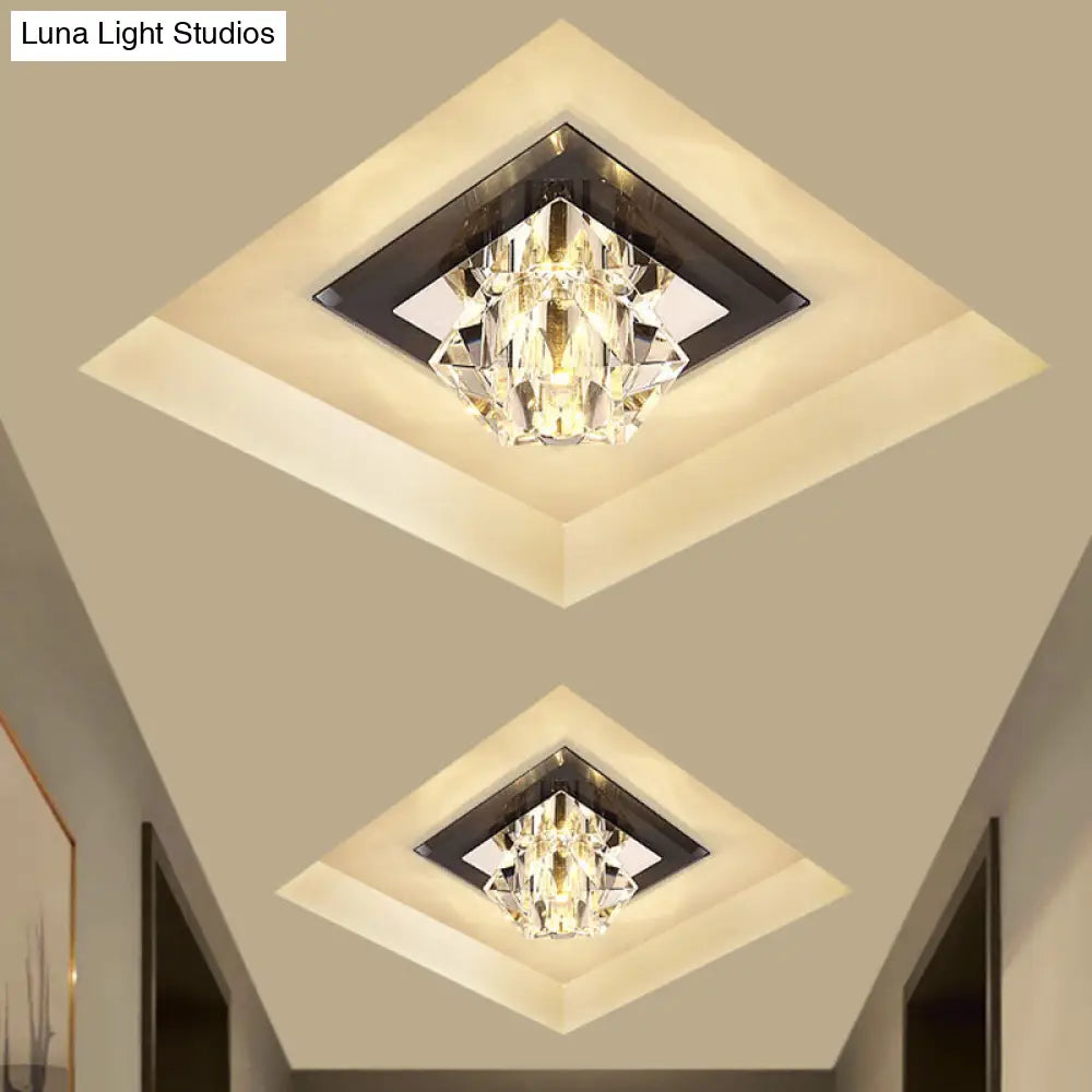 Black Led Flush Mount Ceiling Lamp With Clear Crystal And Square Panel