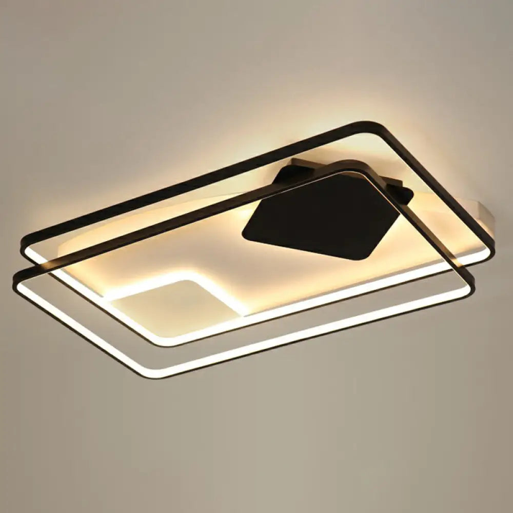 Black Led Flush Mount Ceiling Light For Modern Living Rooms / 43’ Remote Control Stepless Dimming