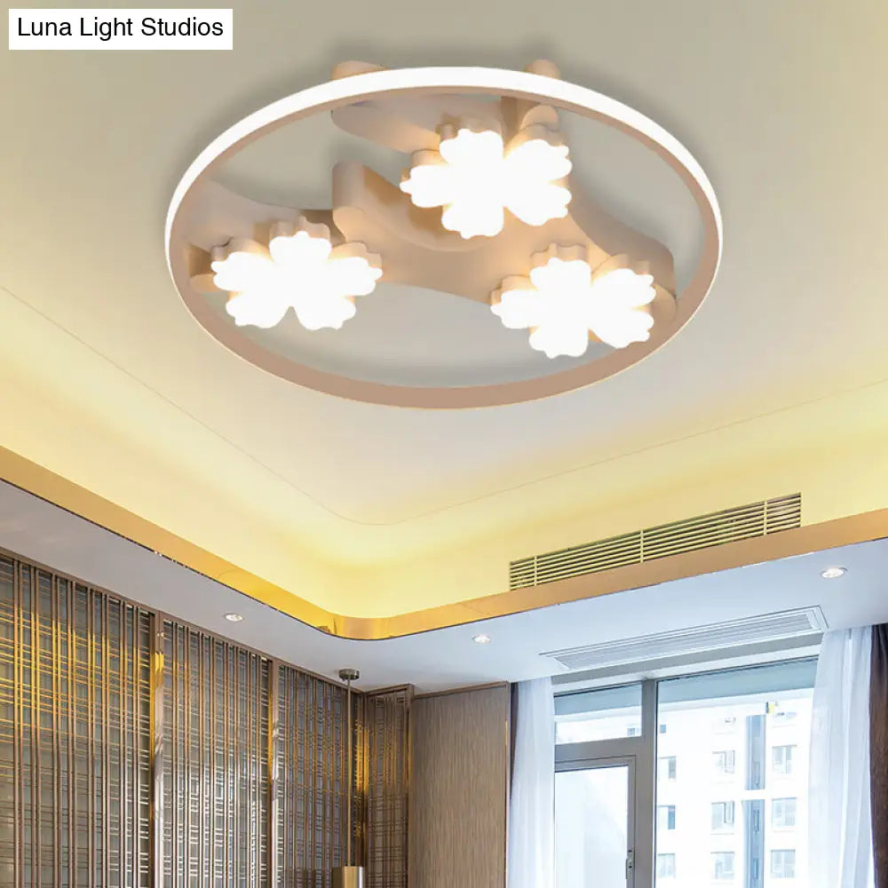 Black Led Flush Mount Ceiling Light With Blossom Decoration - Simple Style Wide Acrylic Ring