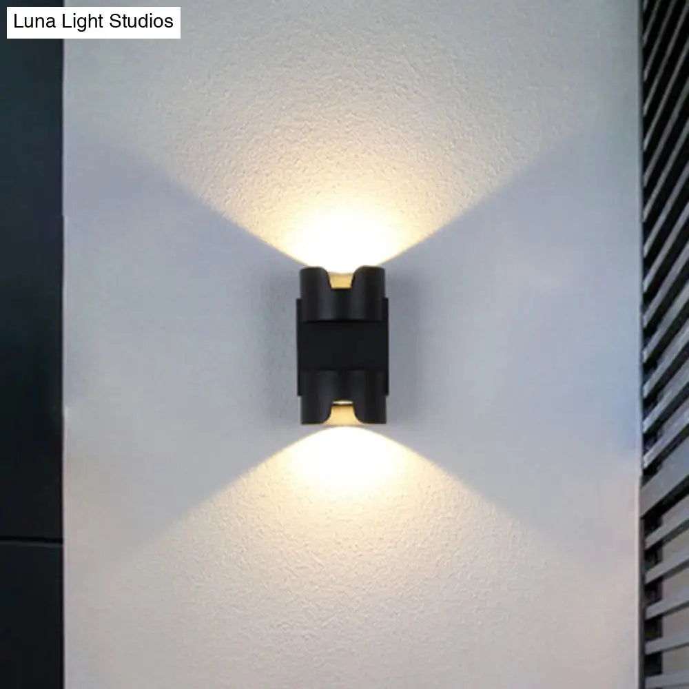 Black Led Flush Mount Wall Light - Up Down Lighting With Metal Cylinder Shade For Patio