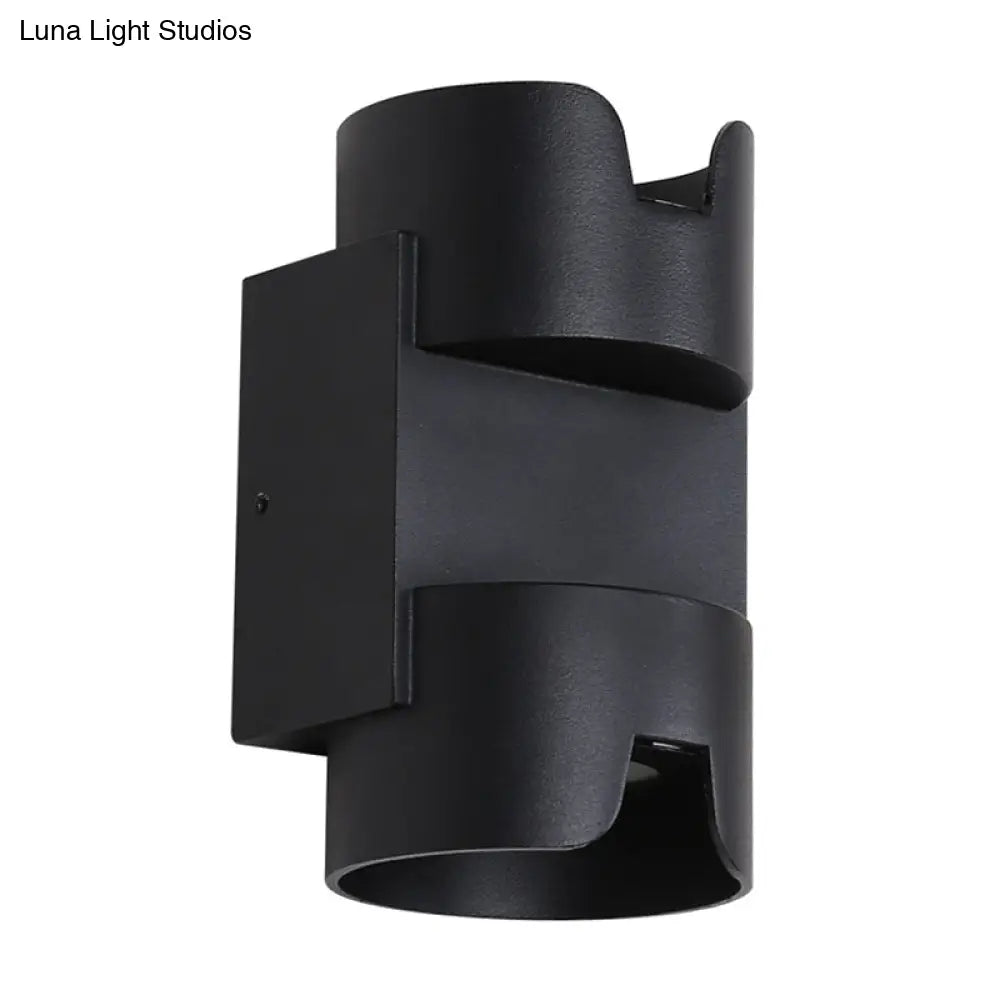 Black Led Flush Mount Wall Light - Up Down Lighting With Metal Cylinder Shade For Patio