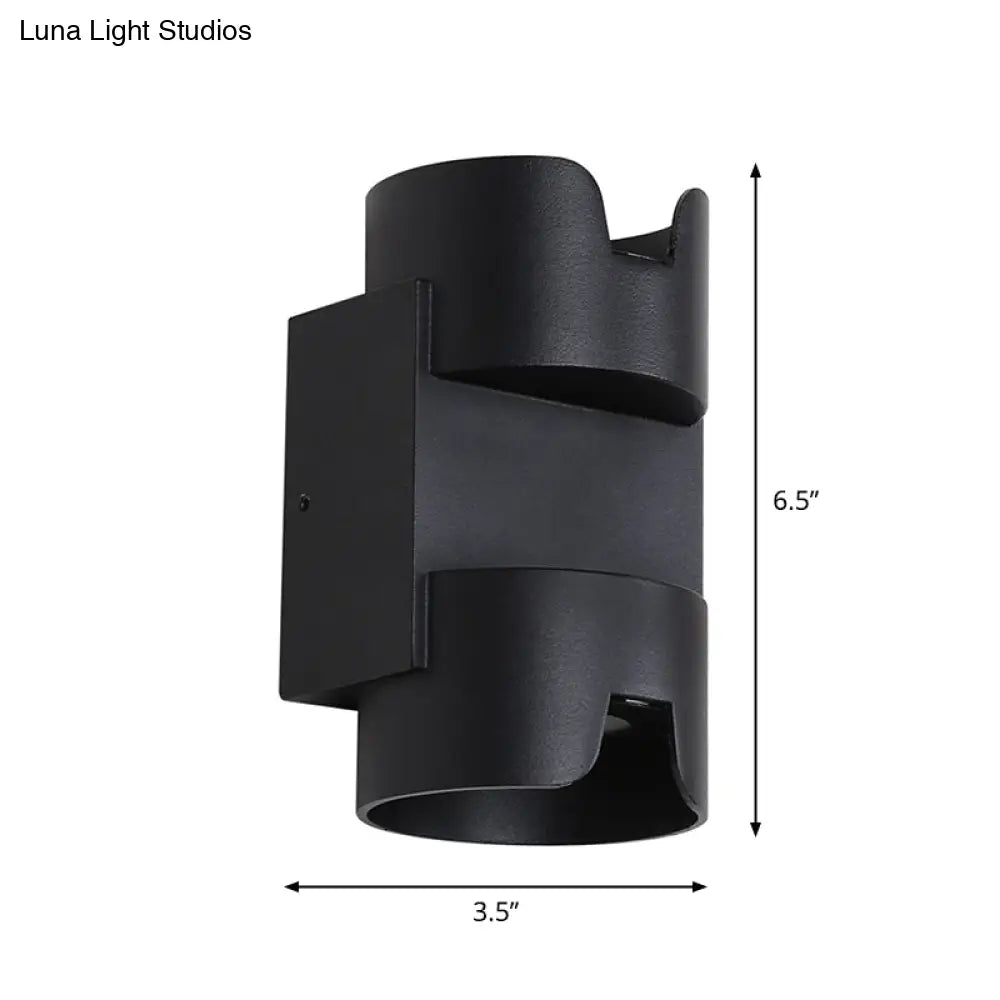 Black Led Flush Mount Wall Light - Up Down Lighting With Metal Cylinder Shade For Patio