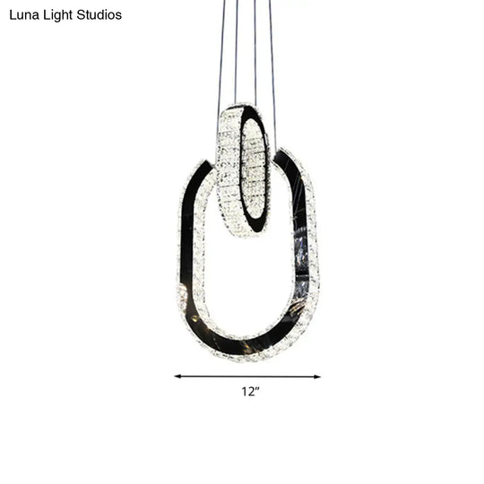 Modern Oval Led Chandelier In Black - Minimalist Hanging Lamp Fixture