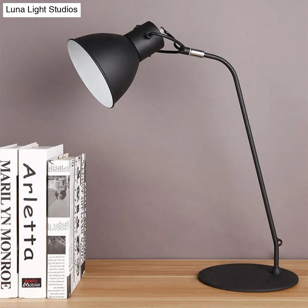 Black Led Task Lamp With Metal Curved Arm And Dome Shade - Perfect For Study Rooms