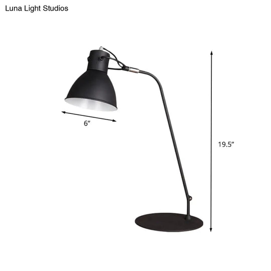 Black Led Task Lamp With Metal Curved Arm And Dome Shade - Perfect For Study Rooms