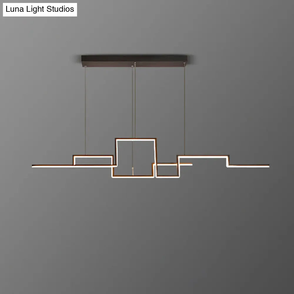 Black Line Art Metal Hanging Lamp - Simplistic Led Island Lighting For Dining Room