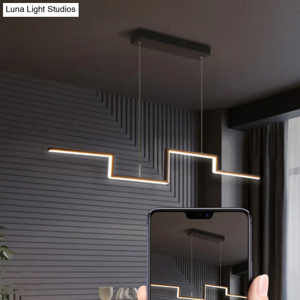 Black Line Art Metal Hanging Lamp - Simplistic Led Island Lighting For Dining Room