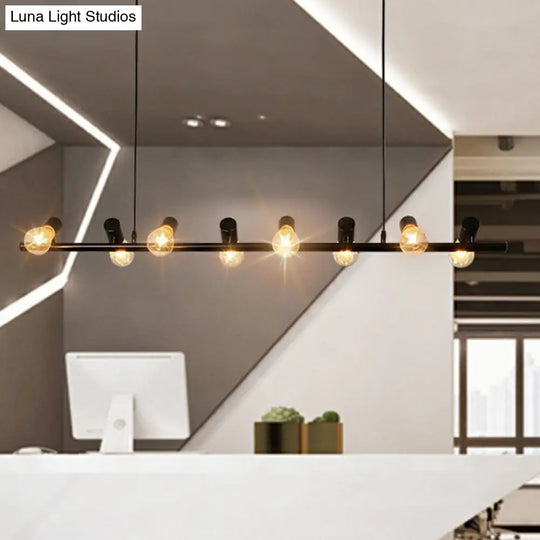 Black Linear Island Pendant Light With Exposed Bulb Design - Perfect For Restaurants And Lofts