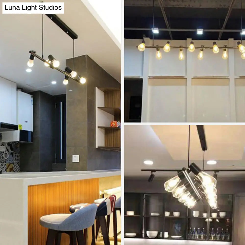 Black Linear Island Pendant Light With Exposed Bulb Design - Perfect For Restaurants And Lofts