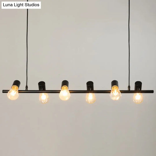 Black Linear Island Pendant Light With Exposed Bulb Design - Perfect For Restaurants And Lofts