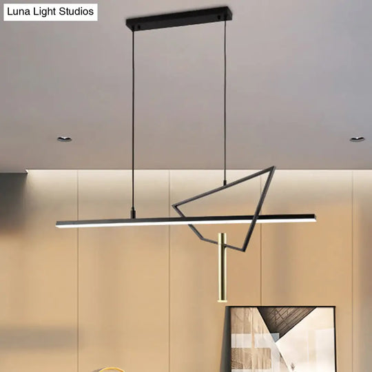 Black Linear Led Chandelier: Minimalist Metal Pendant Light For Reading Room