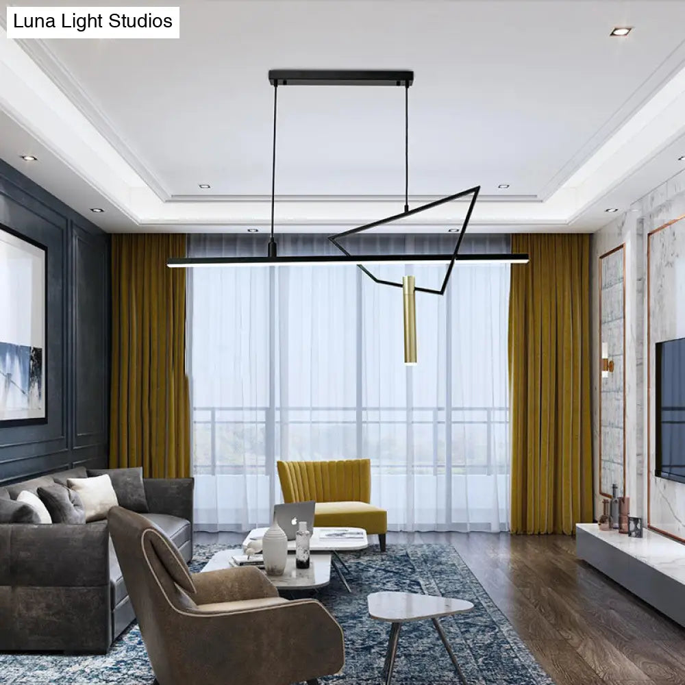 Black Linear Led Chandelier: Minimalist Metal Pendant Light For Reading Room