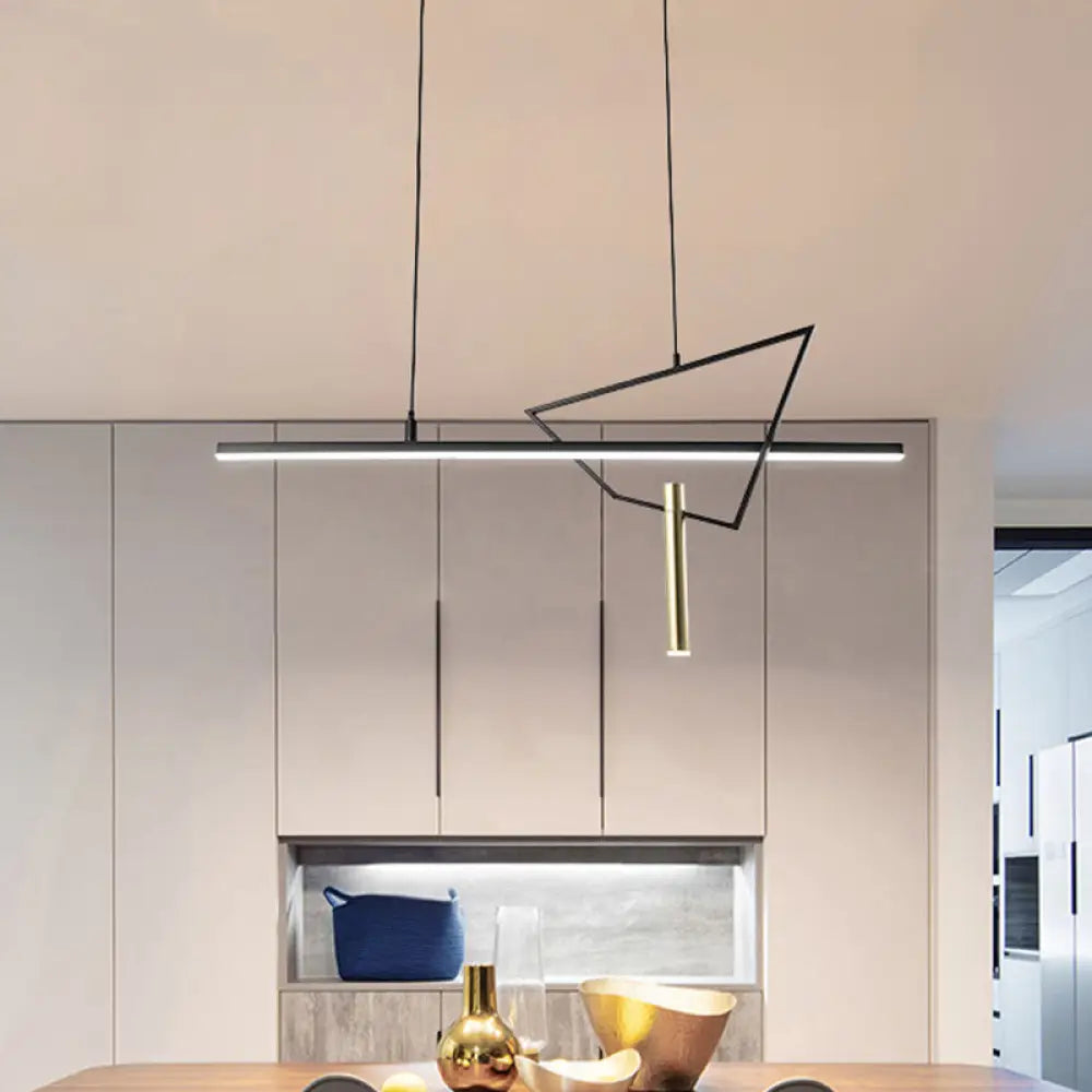 Black Linear Led Chandelier: Minimalist Metal Pendant Light For Reading Room / Warm