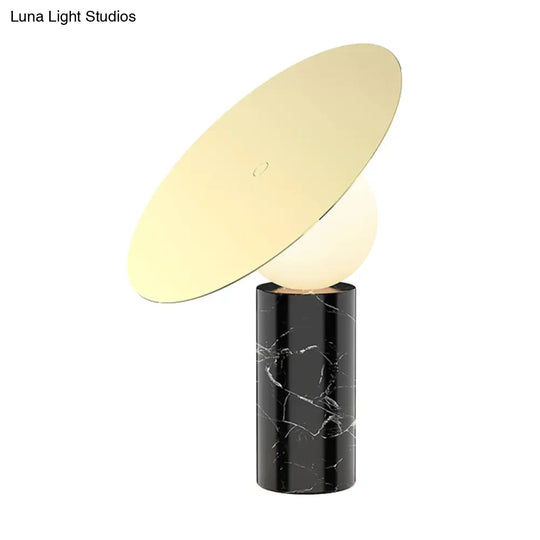 Black Marble Cylindrical Table Light: Artistic Nightstand Lighting For Living Room