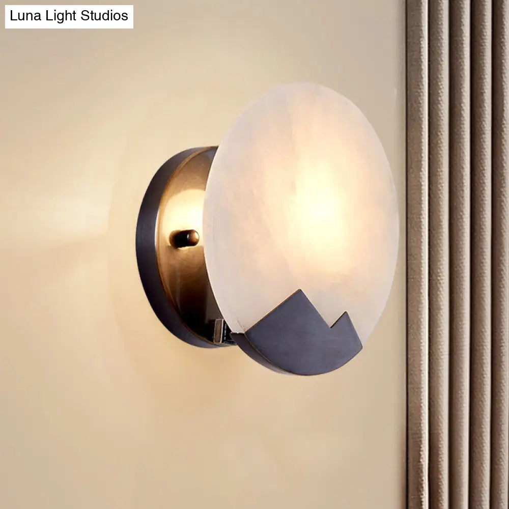 Black Marble Sconce Light: Circular Single Head Colonial Flush Mount Wall Light For Study 8/10 Wide