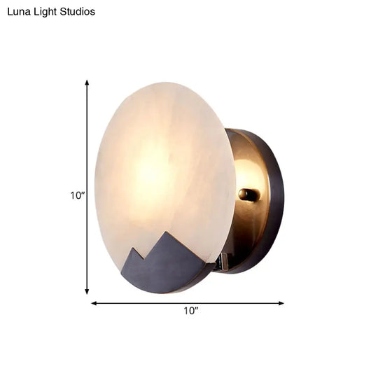 Black Marble Sconce Light: Circular Single Head Colonial Flush Mount Wall Light For Study 8/10 Wide