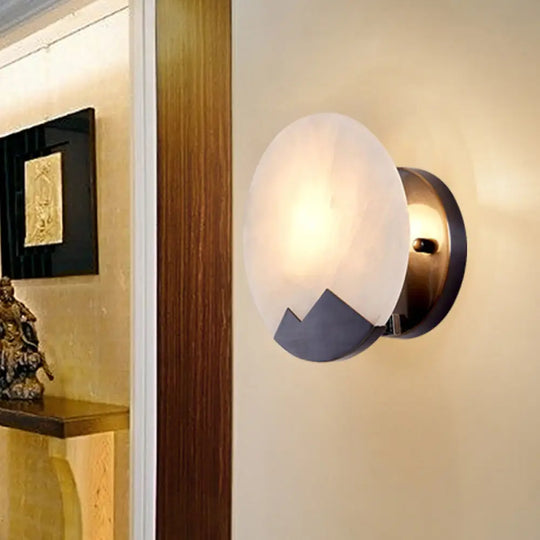 Black Marble Sconce Light: Circular Single Head Colonial Flush Mount Wall Light For Study 8/10 Wide