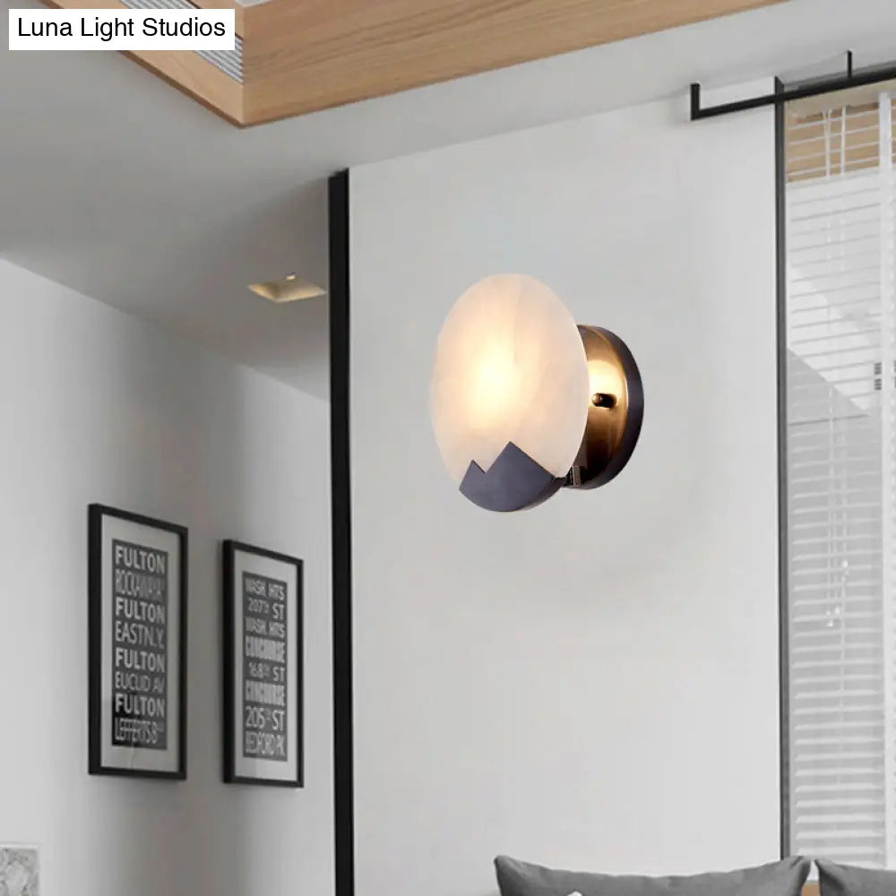 Black Marble Sconce Light: Circular Single Head Colonial Flush Mount Wall Light For Study 8/10 Wide