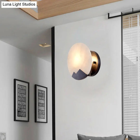 Black Marble Sconce Light: Circular Single Head Colonial Flush Mount Wall Light For Study 8/10 Wide