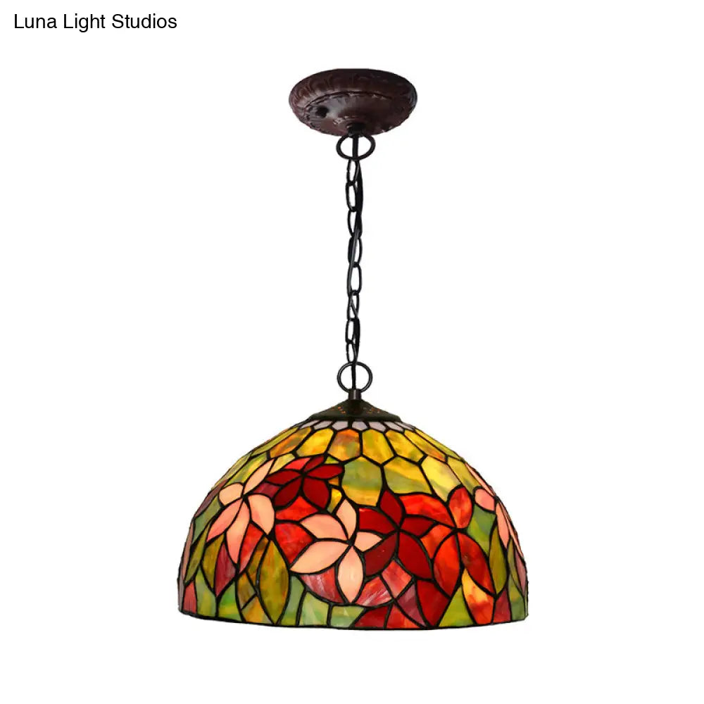 Black Mediterranean Chandelier With Red Cut Glass Petal Pendant In 12’/16’ Width And 1/2 Lights