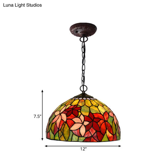 Black Cut Glass Chandelier With Red Petal Pendant - 12/16 Wide Light Fixture