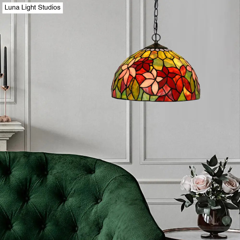 Black Cut Glass Chandelier With Red Petal Pendant - 12/16 Wide Light Fixture / 12