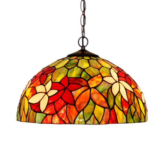 Black Mediterranean Chandelier With Red Cut Glass Petal Pendant In 12’/16’ Width And 1/2 Lights