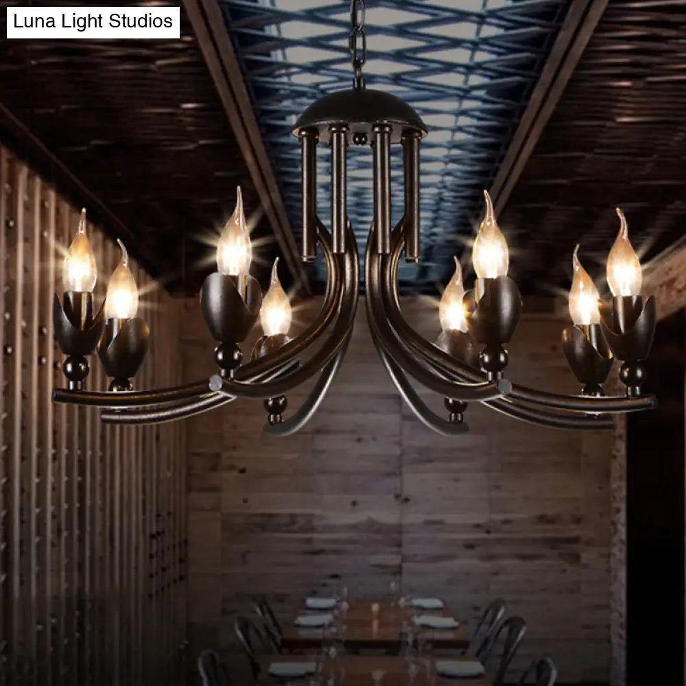 Black Metal 8-Head Pendant Ceiling Light - Industrial Candle Chandelier For Restaurants