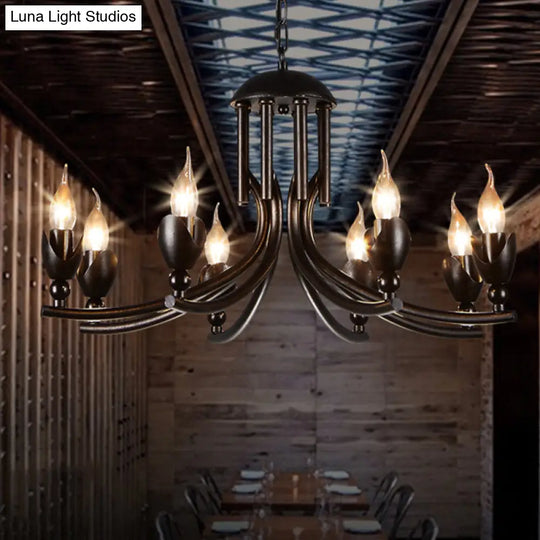 Black Metal 8-Head Pendant Ceiling Light - Industrial Candle Chandelier For Restaurants