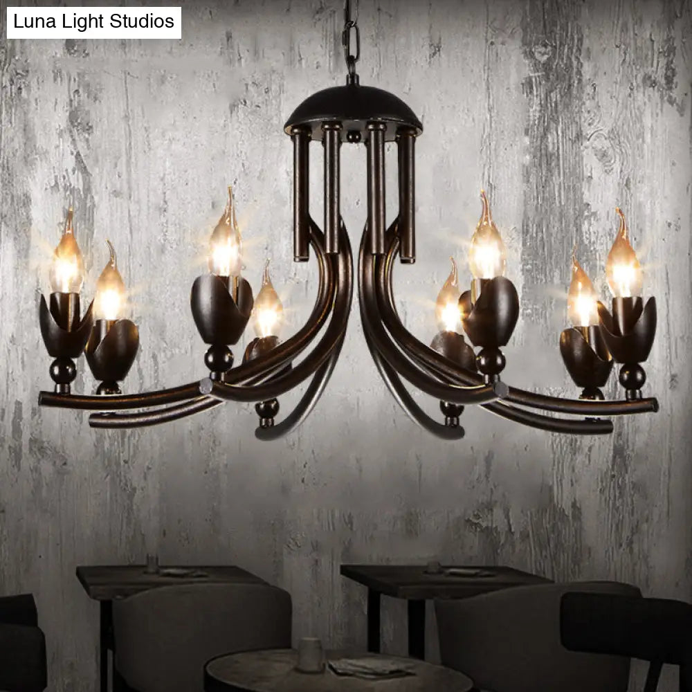 Black Metal 8-Head Pendant Ceiling Light - Industrial Candle Chandelier For Restaurants