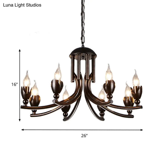 Black Metal 8-Head Pendant Ceiling Light - Industrial Candle Chandelier For Restaurants