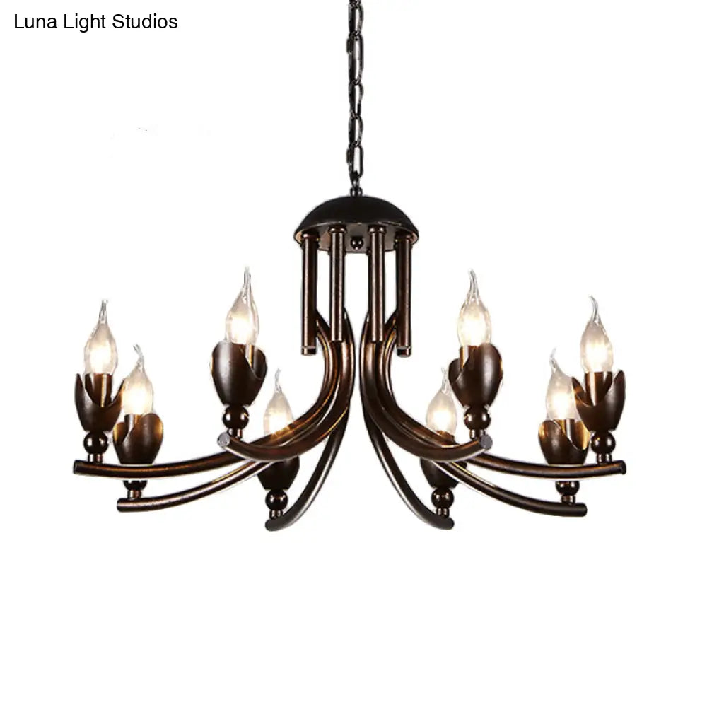 Black Metal 8-Head Pendant Ceiling Light - Industrial Candle Chandelier For Restaurants